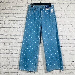 Old Navy Blue Wide Leg Jeans with White Heart Pattern